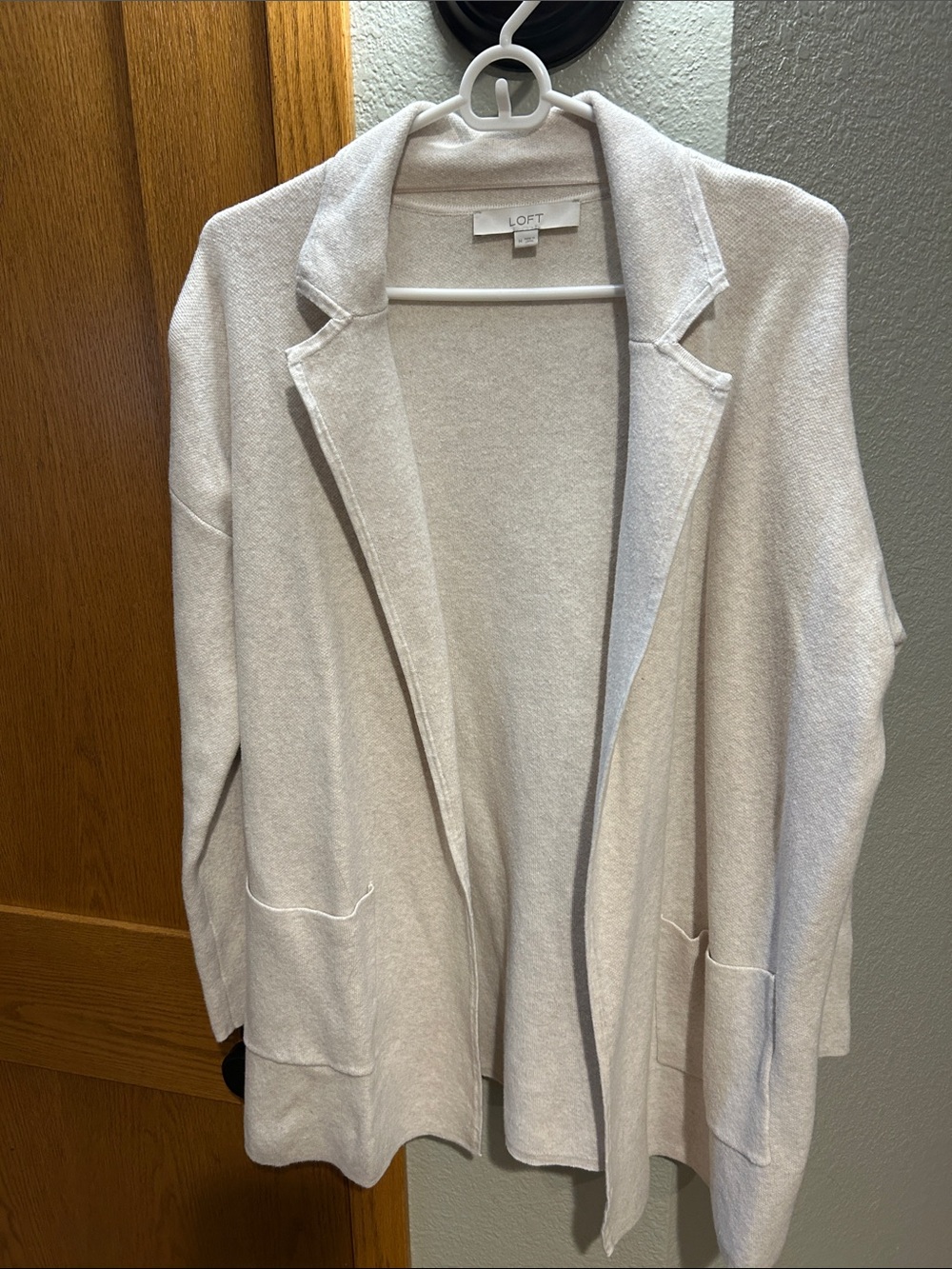 LOFT Light Cream Open-Front Knit Cardigan